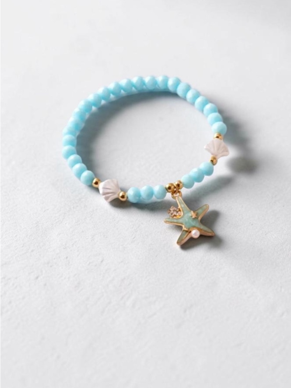 Beaded Starfish Charm Bracelet - Light Blue